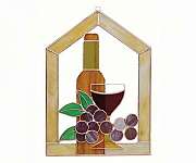 Small Wine Bottle Glass Grapes Scene Steeple...