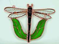 Black Dragonfly wLeaves Sun Catcher
