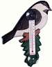 Chickadee on Branch Large Window Thermometer